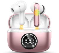 Wireless Earbuds, Bluetooth 5.4 Headphones with 4 ENC Noise Cancelling Microphone, Ear buds with HiFi Stereo Deep Bass, Bluetooth Earphones 48H Playtime LED Display, IP7 Waterproof, Rose Gold