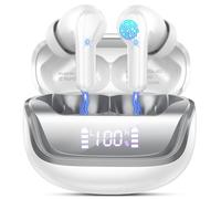 Wireless Earbuds, Bluetooth 5.4 Headphones with 4 ENC Noise Cancelling Microphone, Ear buds with HiFi Stereo Deep Bass, Bluetooth Earphones 45H Playtime LED Display, IP7 Waterproof Pearl White