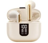Wireless Earbuds Bluetooth 5.4 In Ear Buds 6 Mic ENC Noise Cancelling Clear Calls, Deep Bass HiFi Stereo Sound Earphones 35H Playtime LED Power Display IPX7 Waterproof Headphones for Android iOS Beige