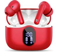 Wireless Earbuds, Bluetooth Headphones 5.4 HiFi Stereo, Wireless Earphones with ENC Noise Cancelling Mic, IP7 Waterproof in Ear Headphones, LED Digital Display Ear Buds, Touch Control, Red