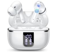 Wireless Earbuds, Headphones Bluetooth 5.4 with HiFi Stereo Deep Bass, Ear buds Noise Cancelling with 4 ENC Mic, 38H Playtime, Dual LED Display, Smart Touch, USB-C, Comfortable Fit Earphones, White