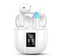 Wireless Earbuds, Renimer Bluetooth 5.3 Headphones In Ear with ENC Mic, Wireless Headphones HiFi Stereo Deep Bass Mini Ear Buds, 48H Playtime LED Display Wireless Earphones, IP7 Waterproof/USB-C White