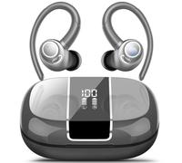 Wireless Earbuds Sport, 48H Bluetooth 5.3 Headphones with ENC Noise Canceling Mic, Wireless Earphones with Earhooks, LED Display, IPX7 Waterproof Bluetooth Ear Buds for Running/Gym/Workout/Iron Gray