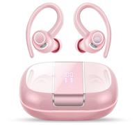 Wireless Earbuds Sport, 48H Bluetooth 5.3 Headphones with ENC Noise Canceling Mic, Wireless Earphones with Earhooks, LED Display, IPX7 Waterproof Bluetooth Ear Buds for Running/Gym/Workout/Light Pink