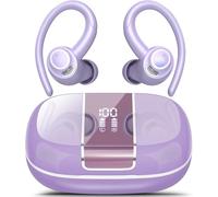 Wireless Earbuds Sport, 48H Bluetooth 5.3 Headphones with ENC Noise Canceling Mic, Wireless Earphones with Earhooks, LED Display, IPX7 Waterproof Bluetooth Ear Buds for Running/Gym/Workout/Purple Taro
