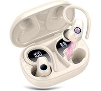 Wireless Earbuds, Sports Bluetooth 5.3 Headphones In Ear with HiFi Stereo, 50H Playtime Bluetooth Earphones with ENC Noise Cancelling Mic, LED Display, IP7 Waterproof Headphones for Running, White