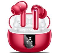 Wireless Earbuds,Wireless Earphones Bluetooth 5.3 in Ear with 4 Mic ENC Calls Noise Cancelling Wireless Headphones Mini LED Display HiFi Stereo 42H Playtime Bluetooth Earbuds IP6 Waterproof red
