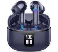Wireless Earbuds, Wireless Headphones Bluetooth 5.3 with 4 ENC Noise Cancelling Mic, 40Hrs Bluetooth Earphones, 14.2mm Drivers In Ear Earbuds, 2024 Deep Bass Stereo Ear Buds IP7 Waterproof/LED Blue