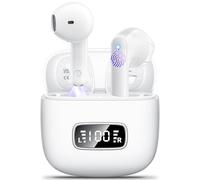 Wireless Earbuds,Wireless Headphones Bluetooth 5.4 with 4 Mic HD Calling 2025 wireless earphones in Ear HiFi Stereo 42H Playtime Dual LED Display Touch Control IP6 Waterproof Bluetooth Earphones White