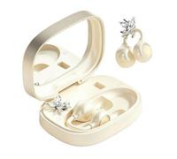 Wireless Earbuds with Makeup Mirror Case, Bluetooth Open Ear Clip-On Headphones, Cute Bow Air Conduction Earphones for Women, Low Latency, Secure Fit for Running & Travel