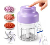 Wireless Efficient Electric Mini Food Chopper, 10.8 Fl Oz 6-Blade Mincer (Purple)