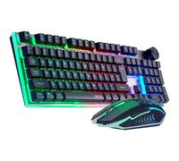 Wireless Gaming Keyboard with knob and Mouse Combo USB Dongle 2.4G Rechargeable 3000mAH Battery RGB Backlit Stainless Panel 4200DPI Side Button Mice for PC Laptop compatible with Windows 8/9/10 MacOS