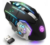 Wireless Gaming Mouse Bluetooth Mouse RGB Rechargeable 2.4G USB Cordless Computer Mice with 7 Color Backlit, 6 Buttons & Silent Click for Laptop, iPad, Mac OS, PC, Windows -Black