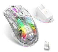 Wireless Gaming Mouse with Transparent RGB Mechanical, Tri-Mode 2.4GHz/Bluetooth/Wired Mouse, Charging Base, Digital Display,Silent Mice, 7 Buttons, Computer Mouse for Gaming and Esports (White)
