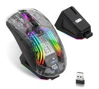 Wireless Gaming Mouse with Transparent RGB Mechanical, Tri-Mode 2.4GHz/Bluetooth/Wired Mouse, Charging Base, Digital Display,Silent Mice, 7 Buttons, Computer Mouse for Gaming and Esports (Black)