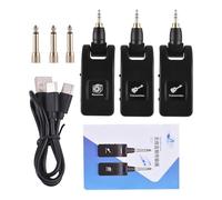 WIRELESS GUITAR SYSTEM PORTABLE TRANSMITTER RECEIVER SET 220-DEGREE ROTATABLE PLUG 10 HOUR WORKING TIME (1 Receiver with 2 Transmitters)