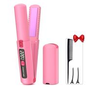 Wireless Hair Iron, Hair Straightener and Curling Iron 2 in 1, Mini Wireless Hair Iron with USB Rechargeable, Adjustable Temperature 160°C-220°C, 4500mAh Battery, Travel Hair Iron (Pink)