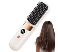 Wireless Hair Straightener Brush - Rechargeable Portable Ceramic Tool | Curling and Straightening Comb | 4 Adjustable Heat Settings, Auto Shut-Off 15 Min, USB Charging
