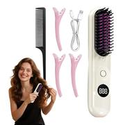 Wireless Hair Straightener Brush, USB Rechargeable Travel Accessory - Portable Styler Straightener 3 Temperatures for Curls Dry Wet Short Thin Thick Hair Styling