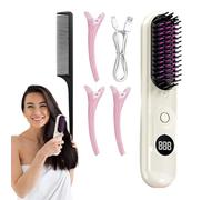 Wireless Hair Straightener - USB Rechargeable Anti-Frizz Comb - Portable 3 Temperatures for Curls Straightening Dry Wet Hair Short Thin Thick Home Styling