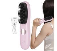 Wireless Hair Straightening Brush - Detangling and Smoothing Tool for All Hair Types | Lightweight Electric Brush with Adjustable Temperature, Rechargeable Styling Device for On The Go Hairs Care