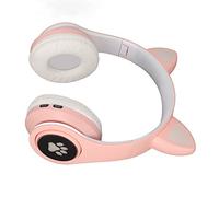 Wireless Headphones Over Ear, Cat Ears Cute Headset Bluetooth Headphone Bass Dazzling Light Noise Cancelling Soft Earmuffs Bass Foldable Breathing Lamp, for Children's Gifts (Pink)