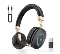 Wireless Headphones with Microphone, Bluetooth Headset with Microphone, Hybrid Mode Wireless/Wired, Dual AI Noise Cancellation, Retractable Boom Mic, USB Dongle & Mute for Work/Home/PC/Call Center