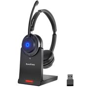 Wireless Headset with Mic for Work-Bluetooth Over Ear Headphones with Microphone,Noise Cancelling with Mute & USB Dongle for Computer/Phones/Remote Work/Call Center,Lightweight All Day Comfort