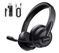 Wireless Headset with Mic for Work with AI Noise Cancelling Mic for Clear Calls, Bluetooth V5.3 Headphones with Microphone to USB A/C Dongle & Mic Mute for Computer Laptop PC iPhone (Black)