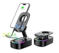 Wireless Induction Speaker,Cell Phone Stand with Wireless Bluetooth Speaker,5 in1 iPhone Holder with Colorful Light,Emergency Rechargeable Stand for Tablet iPhone Android Phone, Gifts for Men Women