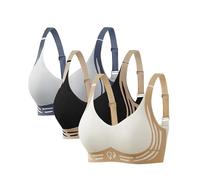Wireless Jelly Bra 3 Pack Lifting Anti-Sagging Bra for Women Super Gather Wireless Push-Up Bra Comfortable Full Coverage Ladies V Neck Padded Non Wired Seamless T Shirt Sports Bralettes