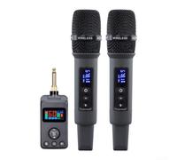 Wireless Karaoke Microphone for System with for dsp Anti-Howling, 2 Mics and Receiver, Aluminum Alloy Portable Mic for Home Party Stage Performance, Gray