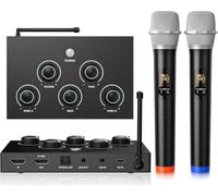 Wireless Karaoke Microphone System, Microphone Mixer Dual Handheld Wireless Microphones, HDMI & AUX in/Out, Optical Out, 100ft Range, Karaoke Mic for TV, Speakers, Singing, Church & Wedding-Black