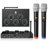 Wireless Karaoke Microphone System, Microphone Mixer Dual Handheld Wireless Microphones, HDMI & AUX in/Out, Optical Out, 100ft Range, Karaoke Mic for TV, Speakers, Singing, Church & Wedding