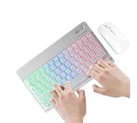 Wireless Keyboard And Mous-e Set - Portable Computer Keyboards With Rainbow Backlit | 2 Modes, 7 Colors - Responsive, Durable, Ergonomic - White
