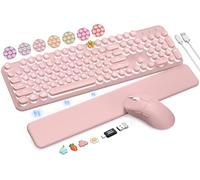 Wireless Keyboard and Mouse Backlit - Typewriter, Magnetic Wrist Rest | Retro Round Keys, Light Up Letters, 2.4GHz Cordless Combo for Mac, Windows, PC, Laptop, Trueque CK23Pro [Upgraded]