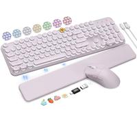 Wireless Keyboard and Mouse Backlit - Typewriter, Magnetic Wrist Rest | Retro Round Keys, Light Up Letters, 2.4GHz Cordless Combo for Mac, Windows, PC, Laptop, Trueque CK23Pro [Upgraded]