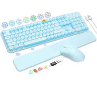 Wireless Keyboard and Mouse Backlit - Typewriter, Magnetic Wrist Rest | Retro Round Keys, Light Up Letters, 2.4GHz Cordless Combo for Mac, Windows, PC, Laptop, Trueque CK23Pro [Upgraded]