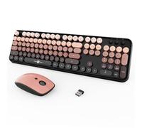 Wireless Keyboard and Mouse Combo, 104 Round Keys Cute Colorful Keyboard and Mouse with Retro Typewriter for PC/Mac/Laptop/Tablet/Computer/Windows Black