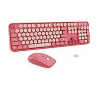 Wireless Keyboard and Mouse Combo, 104 Round Keys Cute Colorful Keyboard and Mouse with Retro Typewriter for PC/Mac/Laptop/Tablet/Computer/Windows Rose