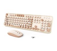 Wireless Keyboard and Mouse Combo, 2.4 GHz Full-Sized Typewriter Keyboard and Mouse Wireless with Round Keycaps for Windows, Computer, Desktop, PC, Laptop, Ice Cream