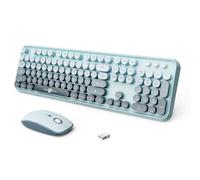 Wireless Keyboard and Mouse Combo, 2.4 GHz Full-Sized Typewriter Keyboard and Mouse Wireless with Round Keycaps for Windows, Computer, Desktop, PC, Laptop, Blue