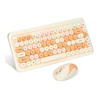 Wireless Keyboard and Mouse Combo, 2.4 GHz Wireless Colorful Retro Typewriter Keyboard, 1000/1200/1600 DPI Mouse, Cute Round Keycaps (Orange)