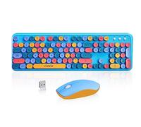Wireless Keyboard and Mouse Combo, 2.4 GHz Wireless Full-Sized Typewriter Gaming Keyboard with Round Keycaps for Windows, Computer, Desktop, PC, Laptop (Blue)