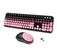 Wireless Keyboard and Mouse Combo, 2.4 GHz Wireless Full-Sized Typewriter Keyboard with Round Keycaps for Windows, Computer, Desktop, PC, Laptop (Pink)