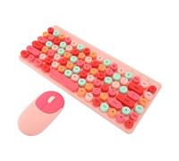 Wireless Keyboard and Mouse Combo, 2.4G 86 Keys Round Keycap Full Sized Ergonomic Keyboard Mouse Set, Retro Ultra Thin Adjustable Cordless USB Keyboard and Mouse for PC Laptop