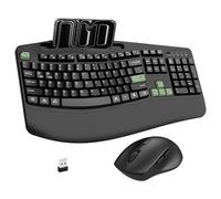 Wireless Keyboard and Mouse Combo, 2.4G Ergonomic Wave Keys(AvocadoGreen) | Full Size Ergonomic Keyboard with Wrist Rest, Phone Holder, 3-Level DPI Silent Mouse with 6-Buttons,for Windows/Mac OS/Laptop