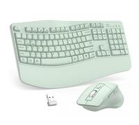 Wireless Keyboard and Mouse Combo, 2.4G Full Size Wave Keys Ergonomic Keyboard with Wrist Rest and 3-Level DPI Adjustable Wireless Ergonomic Mouse for Windows, Mac OS Desktop/Laptop/PC(Avocado Green)