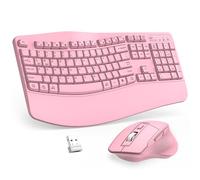 Wireless Keyboard and Mouse Combo, 2.4G Full Size Wave Keys Ergonomic Keyboard with Wrist Rest and 3-Level DPI Adjustable Wireless Ergonomic Mouse for Windows, Mac OS Desktop/Laptop/PC(Pink)
