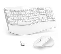 Wireless Keyboard and Mouse Combo, 2.4G Full Size Wave Keys Ergonomic Keyboard with Wrist Rest and 3-Level DPI Adjustable Wireless Ergonomic Mouse for Windows, Mac OS Desktop/Laptop/PC(White)